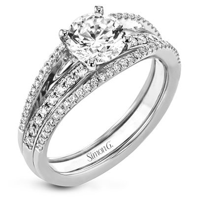 Round - cut Split - Shank Engagement Ring & Matching Wedding Band in 18k Gold with Diamonds - Simon G. Jewelry