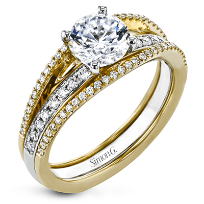 Round - cut Split - Shank Engagement Ring & Matching Wedding Band in 18k Gold with Diamonds - Simon G. Jewelry