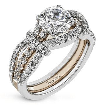 Round - cut Split - Shank Engagement Ring & Matching Wedding Band in 18k Gold with Diamonds - Simon G. Jewelry