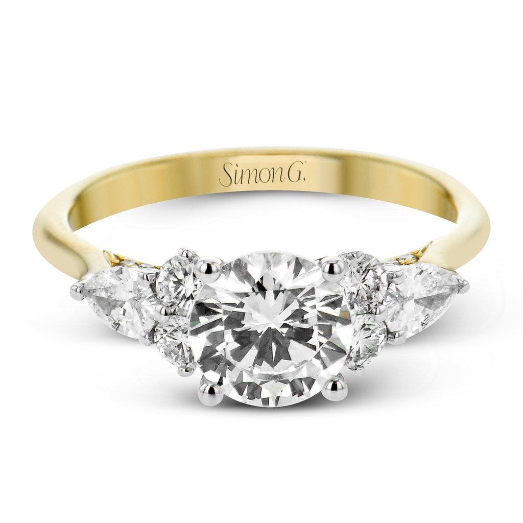 Round - Cut Three - Stone Engagement Ring In 18k Gold With Diamonds - Simon G. Jewelry