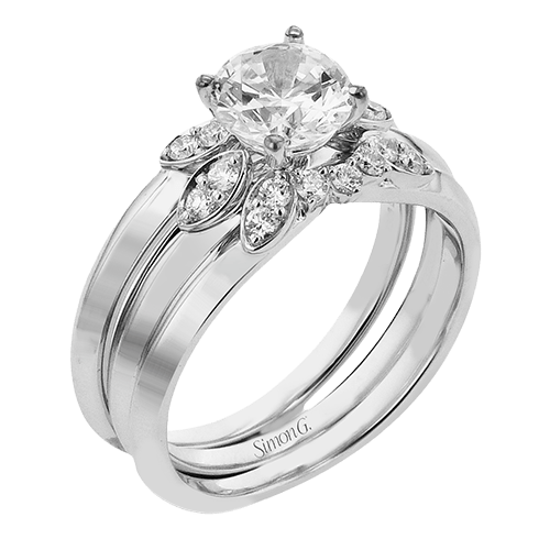 Round - cut Three - Stone Engagement Ring & Matching Wedding Band in 18k Gold with Diamonds - Simon G. Jewelry