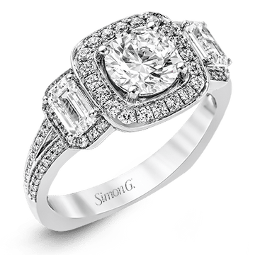 Round - Cut Three - Stone Halo Engagement Ring In 18k Gold With Diamonds - Simon G. Jewelry