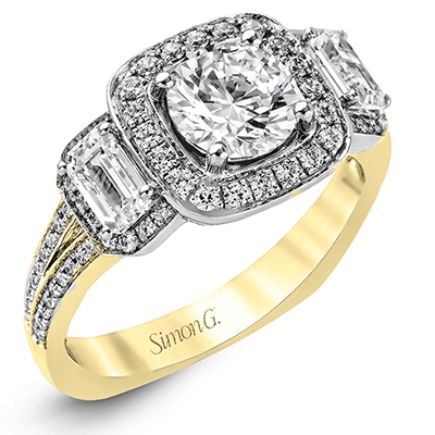 Round - Cut Three - Stone Halo Engagement Ring In 18k Gold With Diamonds - Simon G. Jewelry