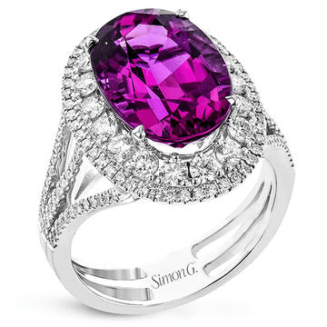 Rubellite Double Halo Color Ring in 18k Gold with Diamonds - Simon G. Jewelry