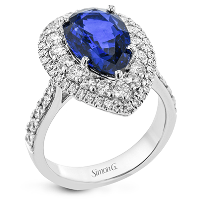 Sapphire Double Halo Color Ring in 18k Gold with Diamonds - Simon G. Jewelry