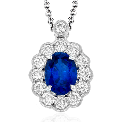 Tempera Sapphire Pendant Necklace in 18k Gold with Diamonds - Simon G. Jewelry