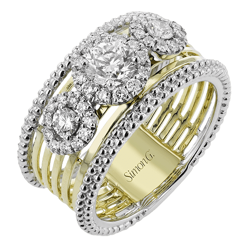 Three - Stone Halo Fashion Ring In 18k Gold With Diamonds - Simon G. Jewelry