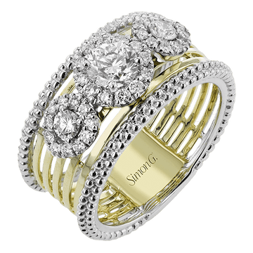 Three - Stone Halo Fashion Ring In 18k Gold With Diamonds - Simon G. Jewelry