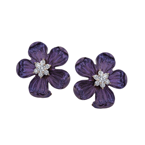 Titanium Flower Stud Earrings in 18k Gold with Diamonds - Simon G. Jewelry