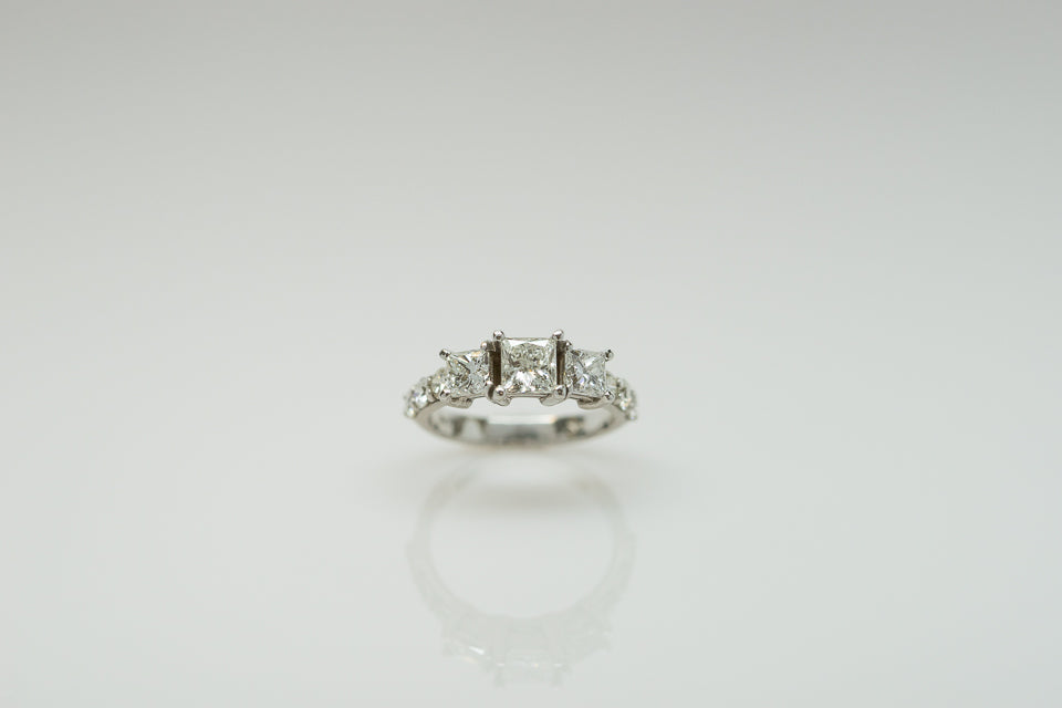 14K White Gold Princess-Cut Three Stone Ring - 2.27tcw