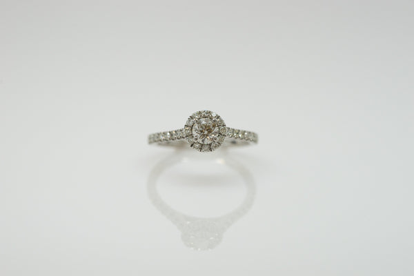 14K White Gold Diamond Halo Engagement Ring with 0.42ct Center Diamond