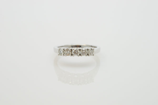 14K White Gold Prong Set Ring with Five Round Diamonds