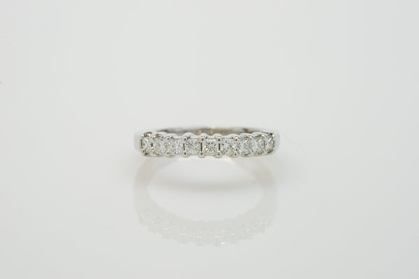 14K White Gold Prong Set Wedding Ring with Princess Cut Diamonds