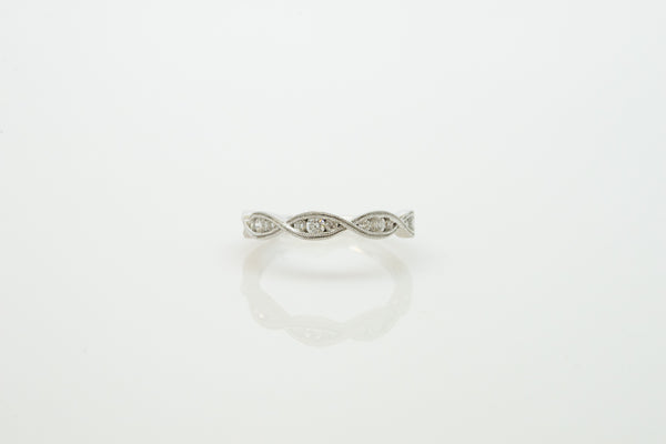 14K White Gold Crisscross Design Wedding Ring with Diamonds