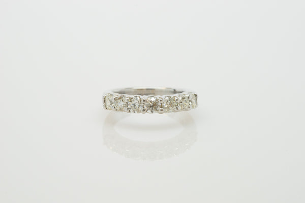 14K White Gold Prong Set Ring with Seven Diamonds