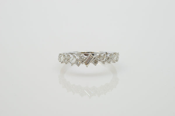 14K White Gold Ring with Baguette and Round Diamonds