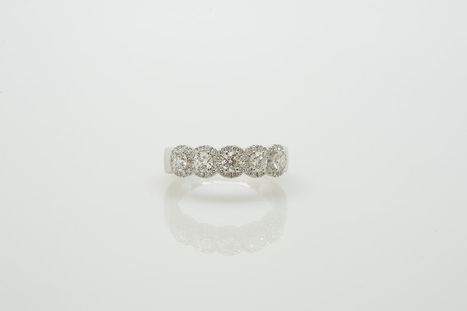 14K White Gold Prong Set Wedding Ring with Diamonds