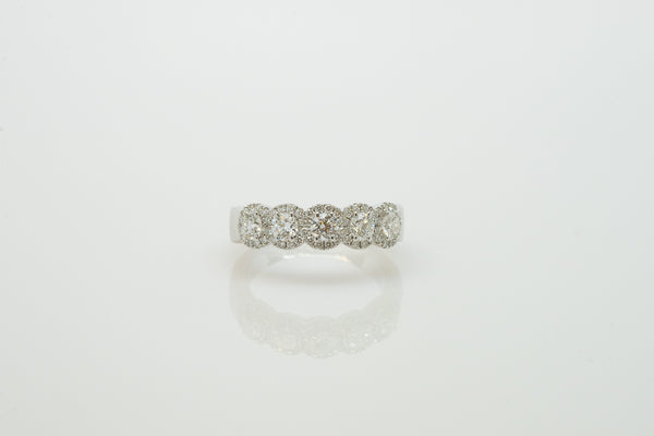 14K White Gold Prong Set Wedding Ring with Diamonds