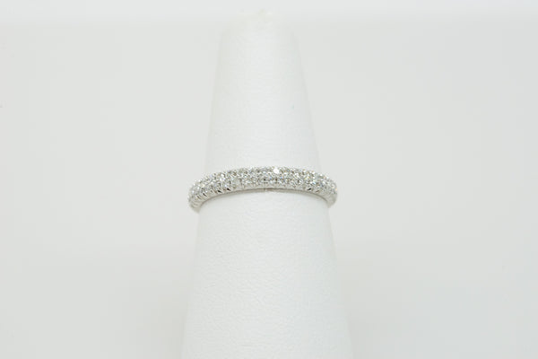 14K White Gold Shared Prong Double Row Wedding Ring with Diamonds