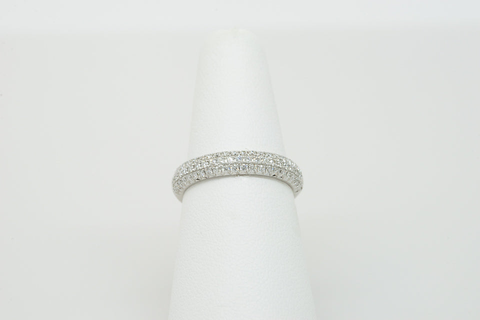 14K White Gold Shared Prong Triple Row Wedding Ring with Diamonds