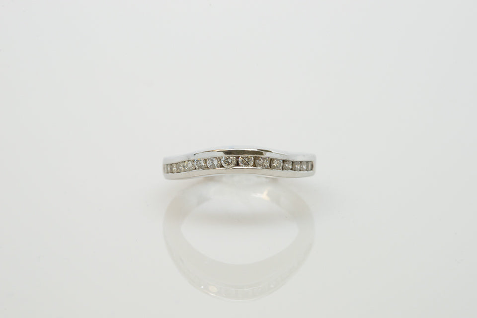14K White Gold Contour Channel Ring with Diamonds