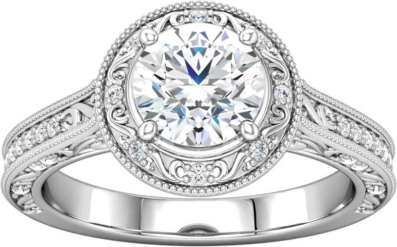 Vintage Syle Diamond Halo Engagement RIng