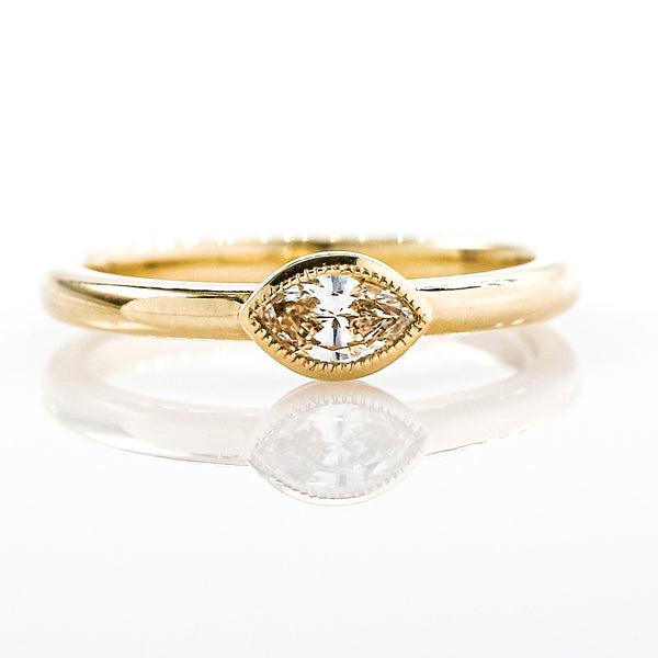 14K Gold Bezel, Marquise Diamond Fashion Ring