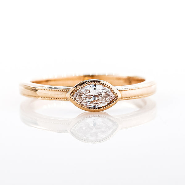 14K Rose Gold Bezel, Marquise Diamond Fashion Ring