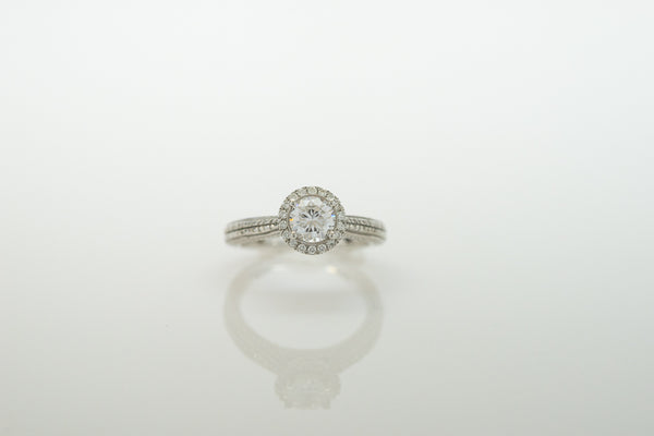 14K White Gold Halo Semi-Mount Engagement Ring with 0.12tcw Round Diamonds
