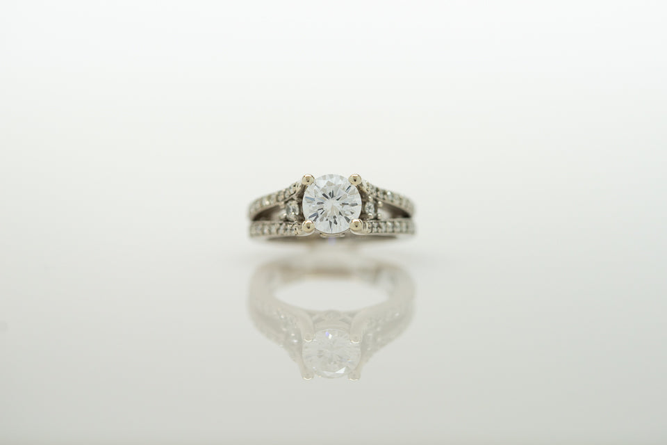 14K White Gold Semi-Mount Engagement Ring with .70tcw Accent Diamonds