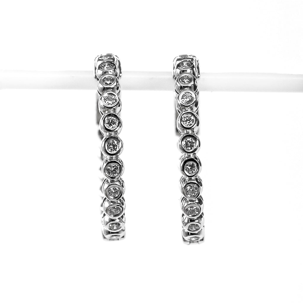 14K White Gold Inside-Out Bezel Set Hoop Earrings with Diamonds