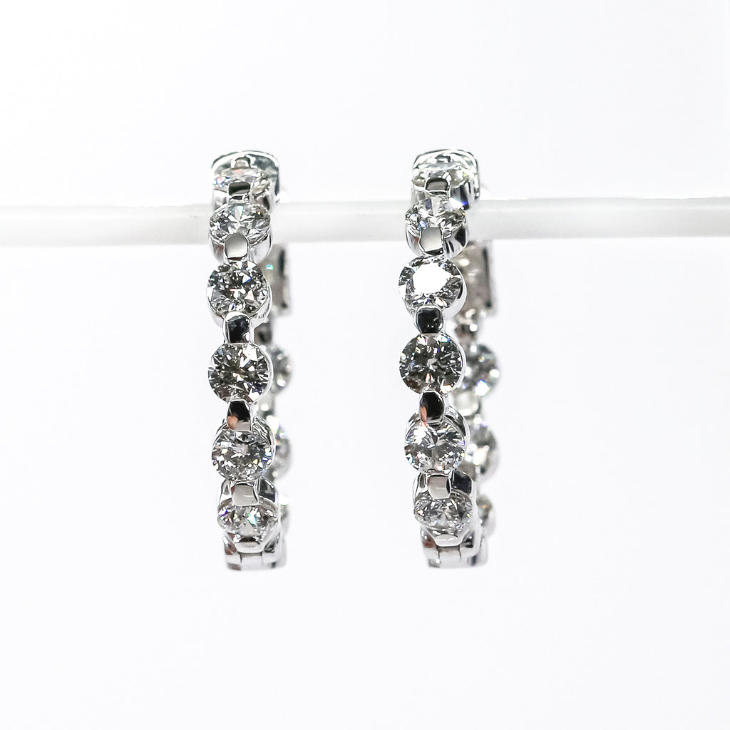 18K White Gold Medium Inside-Out Hoop Earrings with Diamonds