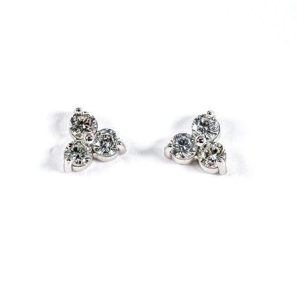 14K White Gold Round Diamond Cluster Stud Earrings