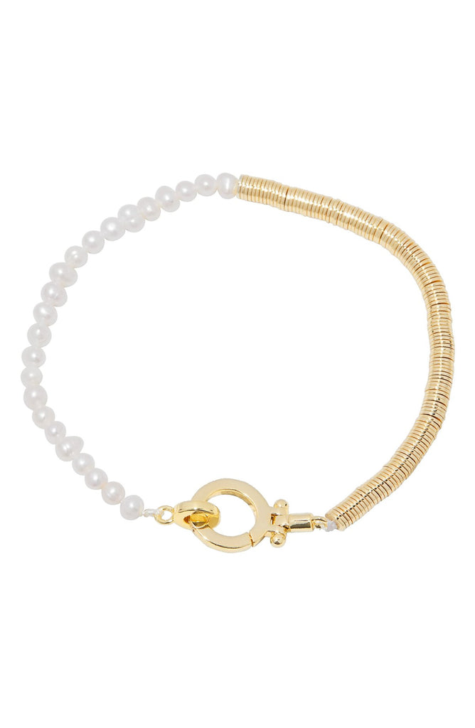 Margot Asymmetrical Bracelet with Pearl and Gold Tone