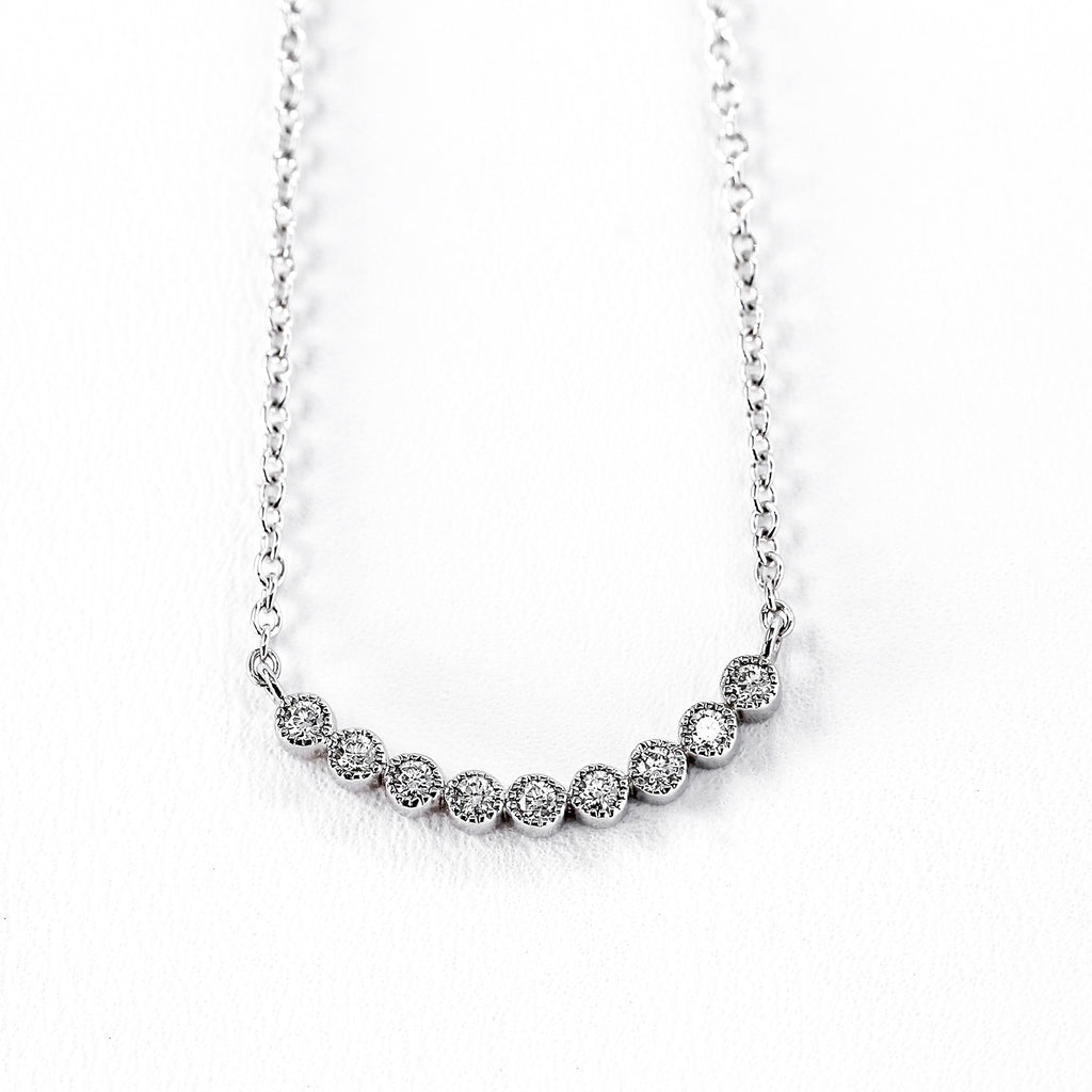 14K White Gold Curved Pendant with Diamonds