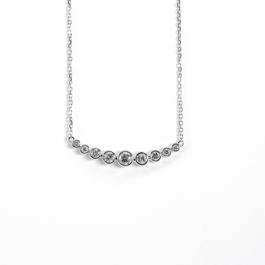 14K White Gold Curved Pendant with Diamonds
