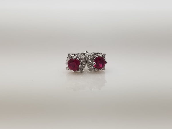 Sterling Silver Ruby and Diamond Earrings