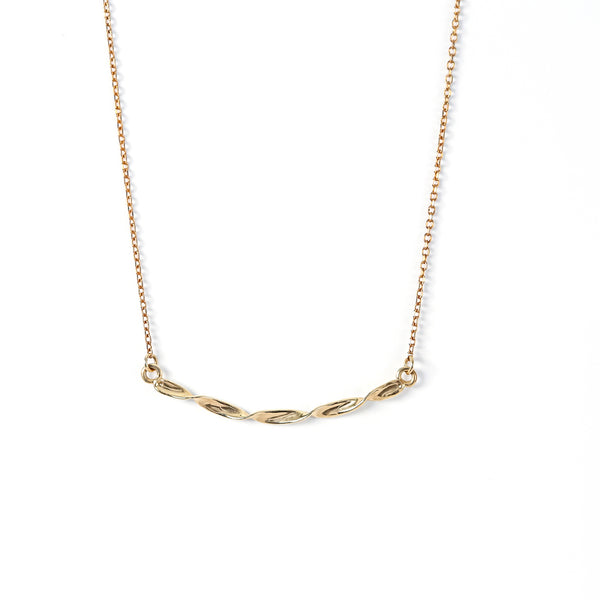 14K Yellow Gold Twisted Ribbon Bar Necklace