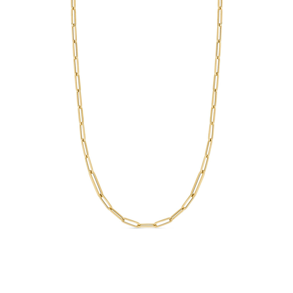 18K Yellow Gold Alternating Paper Clip Designer Gold Necklace, 31 Inches