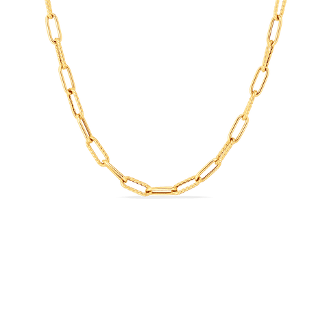 18K Designer Gold Alternating Polished and Fluted Paperclip Link Necklace, 17 Inch Chain