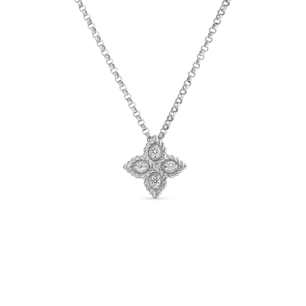 Roberto Coin 18-Karat White Gold Small Diamond Princess Flower Necklace
