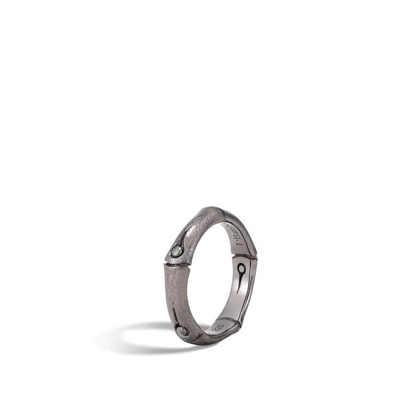 Bamboo Silver Band Ring In Brushed Finish and Matte Black Rhodium Plating, 4.5mm