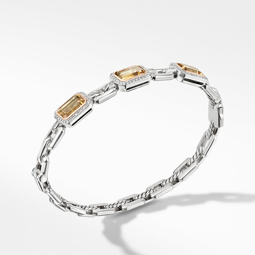 Novella Three Stone Bracelet with Champagne Citrine, Pavé Diamonds and 18K Rose Gold