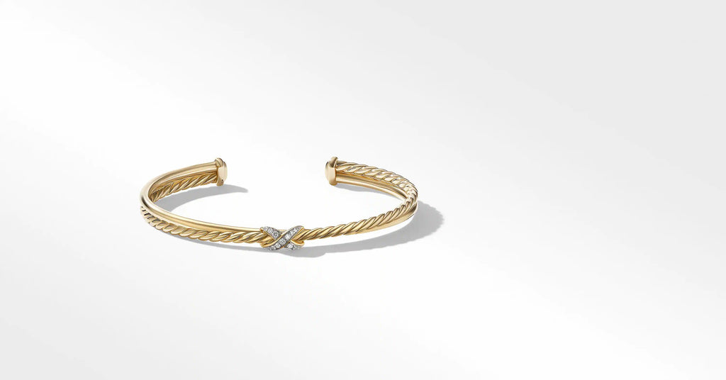 Petite X Bracelet in 18K Yellow Gold with Pavé Diamonds