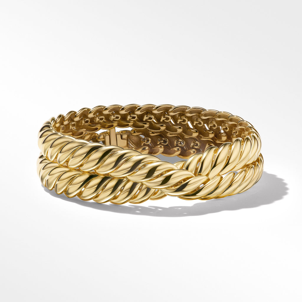 Sculpted Cable Double Wrap Bracelet in 18K Yellow Gold