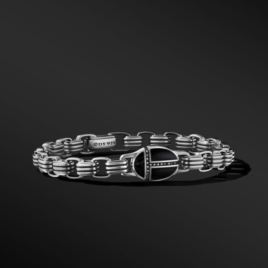 Cairo Chain Link Bracelet in Sterling Silver with Black Onyx and Pavé Black Diamonds