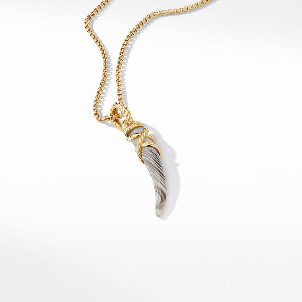 Tusk Amulet with Botswana Agate and 18K Yellow Gold