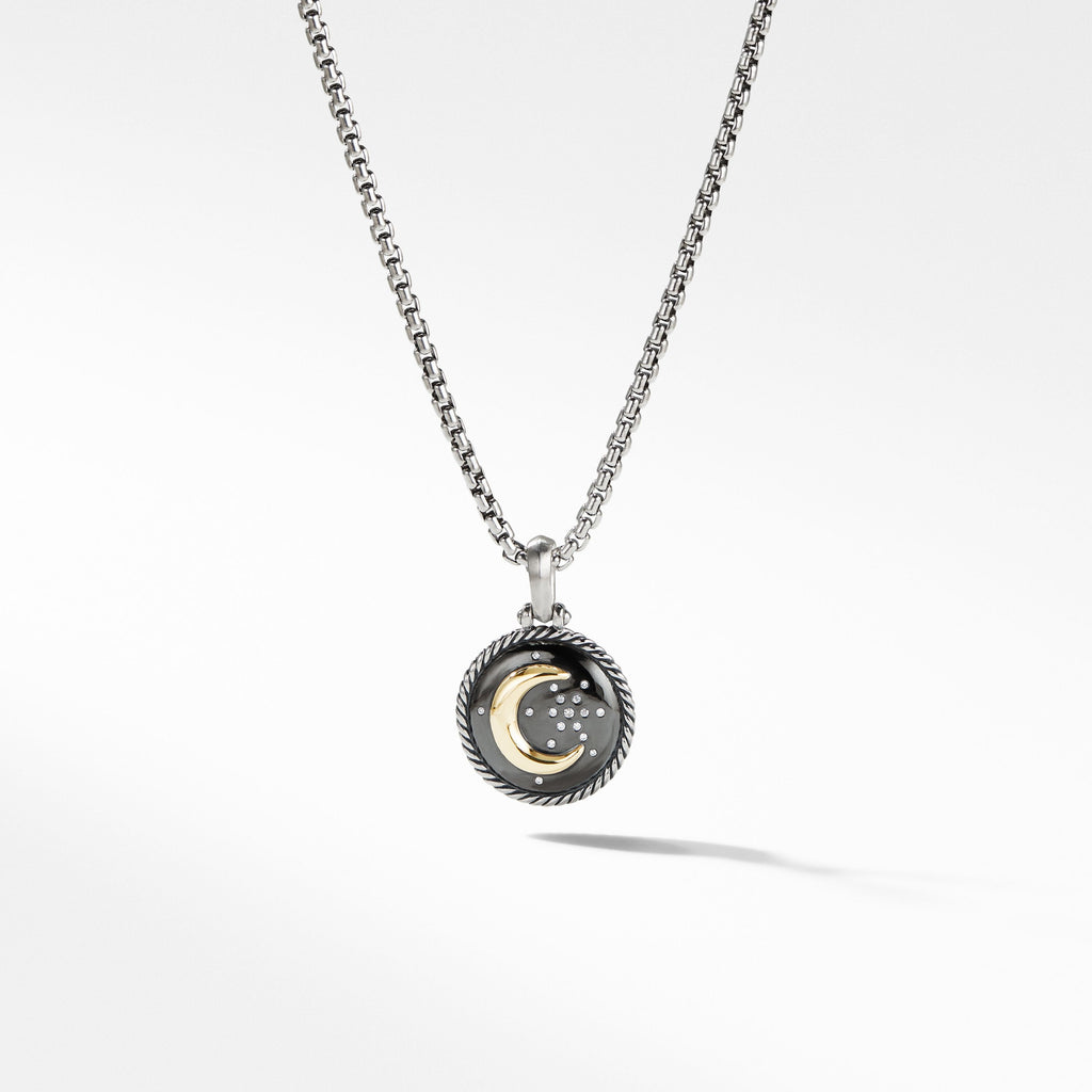 Moon and Star Amulet in Sterling Silver with 18K Yellow Gold and Diamonds