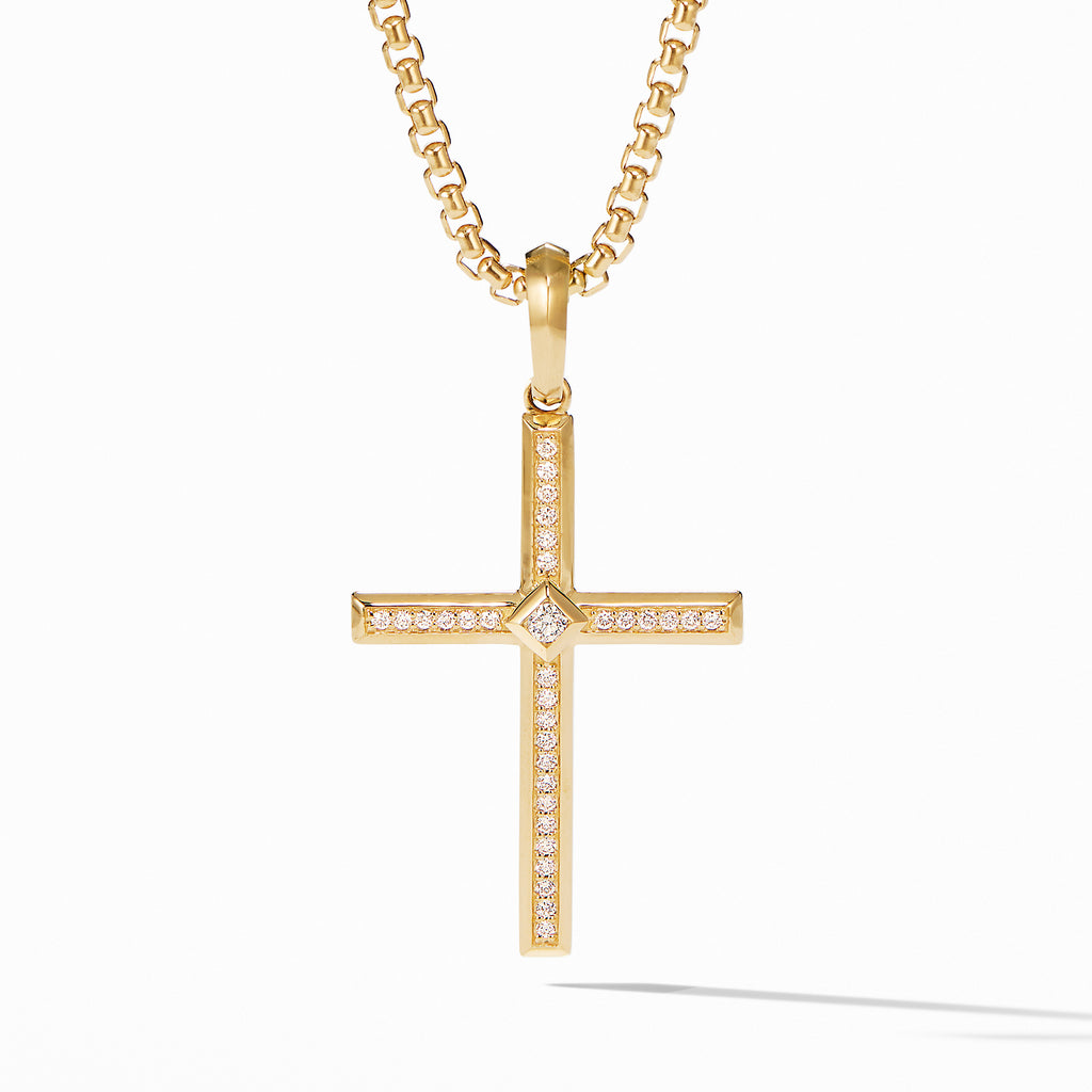 Modern Renaissance Cross Pendant in 18K Yellow Gold with Diamonds