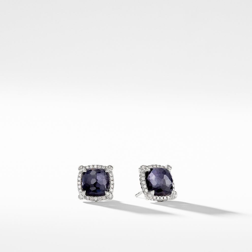 Chatelaine® Pavé Bezel Earring with Black Orchid and Diamonds mm